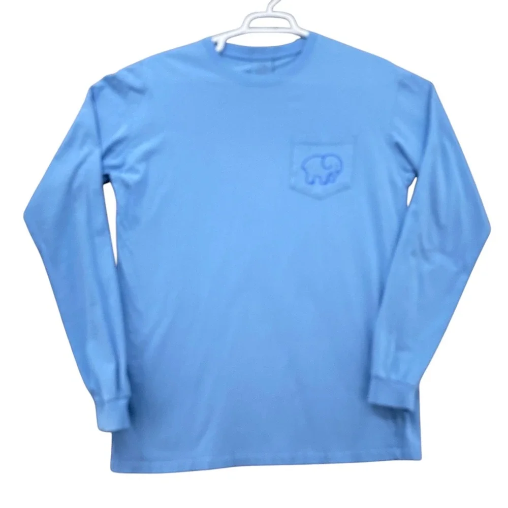 Ivory Ella Mens Large Blue Long Sleeve Patriotic American Flag Elephant Tee